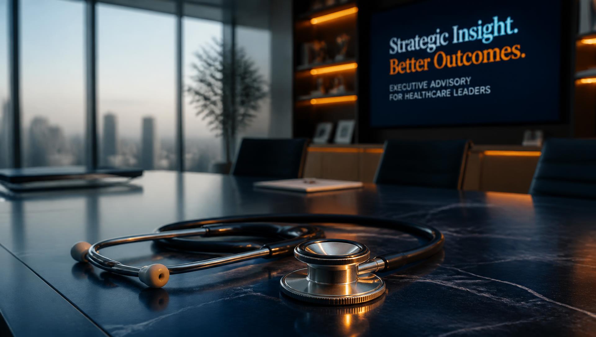 A stethoscope on an executive boardroom table, symbolizing clinical leadership in healthcare business strategy